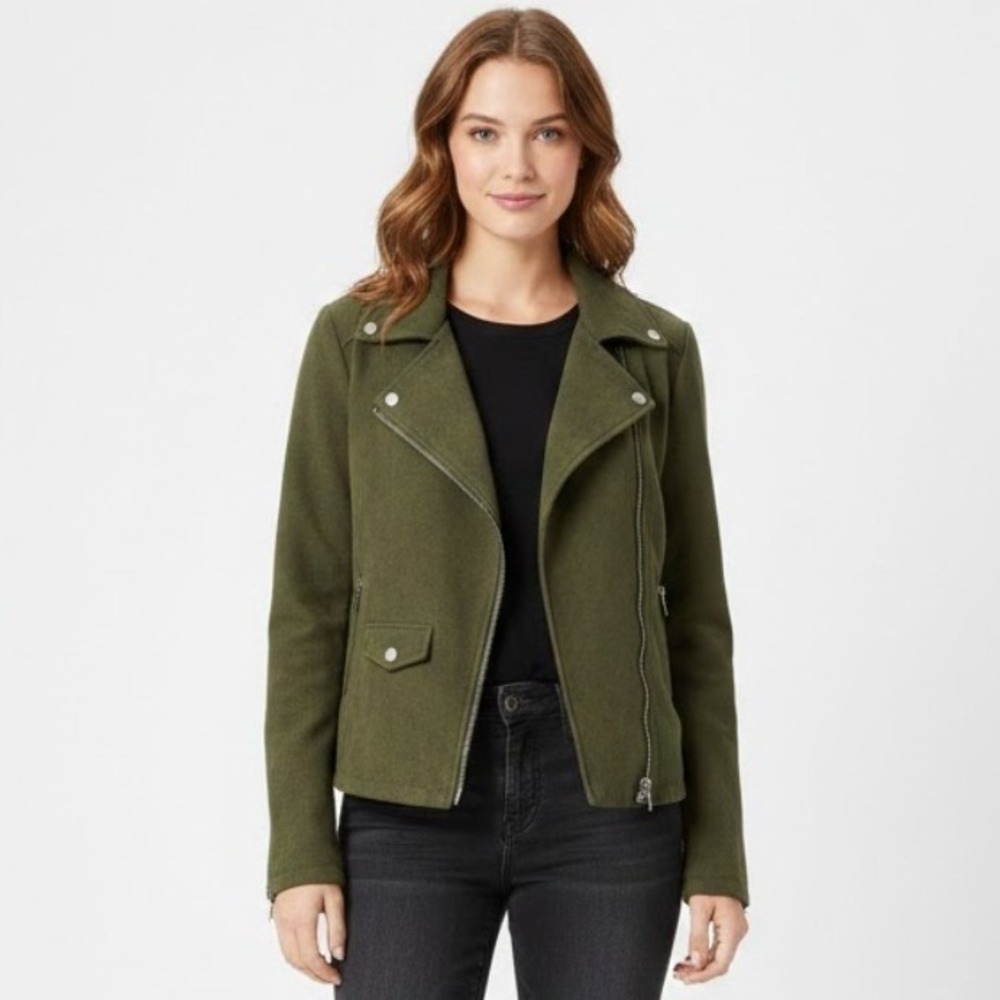 FOREVER 21 Olive Green Faux Suede Moto Jacket Women's Size Small